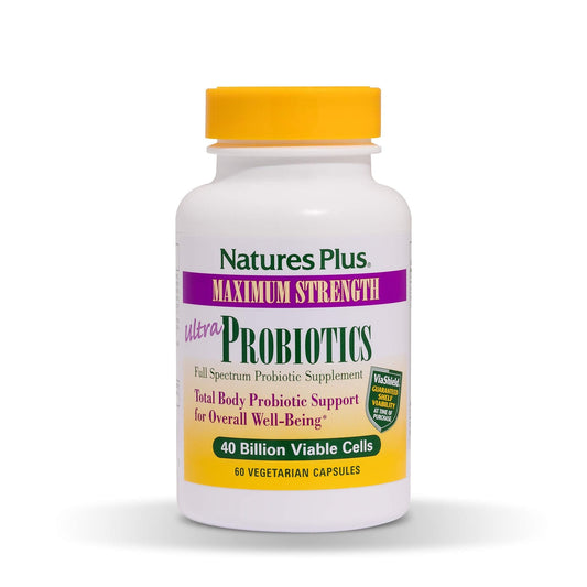 Natures Plus Ultra Probiotics - Maximum Strength Digestive Supplement - Total Body & Gut Health - Intestinal & Colonic Probiotics & Prebiotic Acai - 60 Vegetarian Capsules (60 Servings)