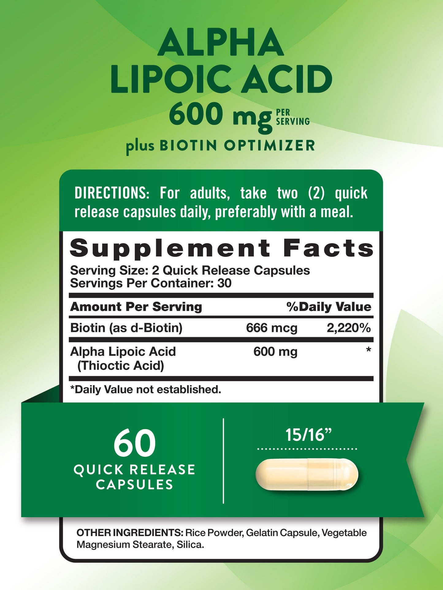 Nature's Truth Alpha Lipoic Acid 600mg | plus Biotin Optimizer | 60 Capsules | Non-GMO & Gluten Free Supplement