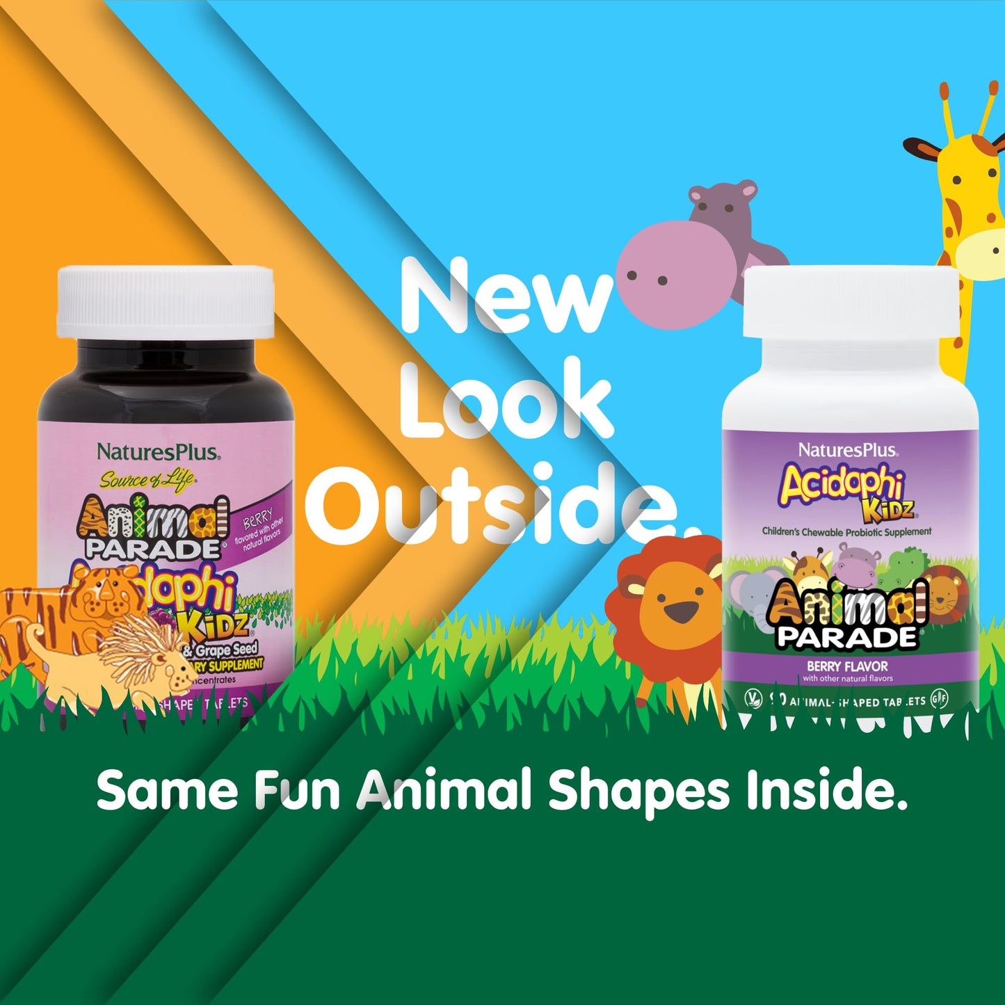 Natures Plus Animal Parade AcidophiKidz, Berry Flavor - 90 Chewable, Animal-Shaped Tablets - with Probiotics, FOS & Grape Seed - 90 Total Servings