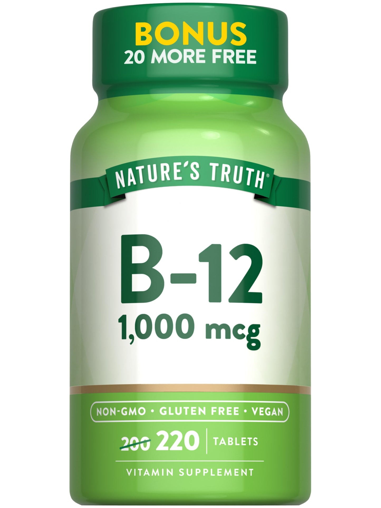 Nature's Truth Vitamin B12 Tablets | 1000 mcg | 220 Count | Vegan, Non-GMO & Gluten Free Supplement