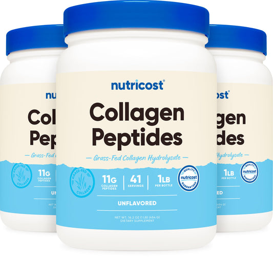 Pre-Order | Arrives in 5–10 Days – Nutricost Pure Collagen Hydrolysate (Bovine) Powder (3 Pack) - Grass Fed Bovine Collagen, 1LB Each
