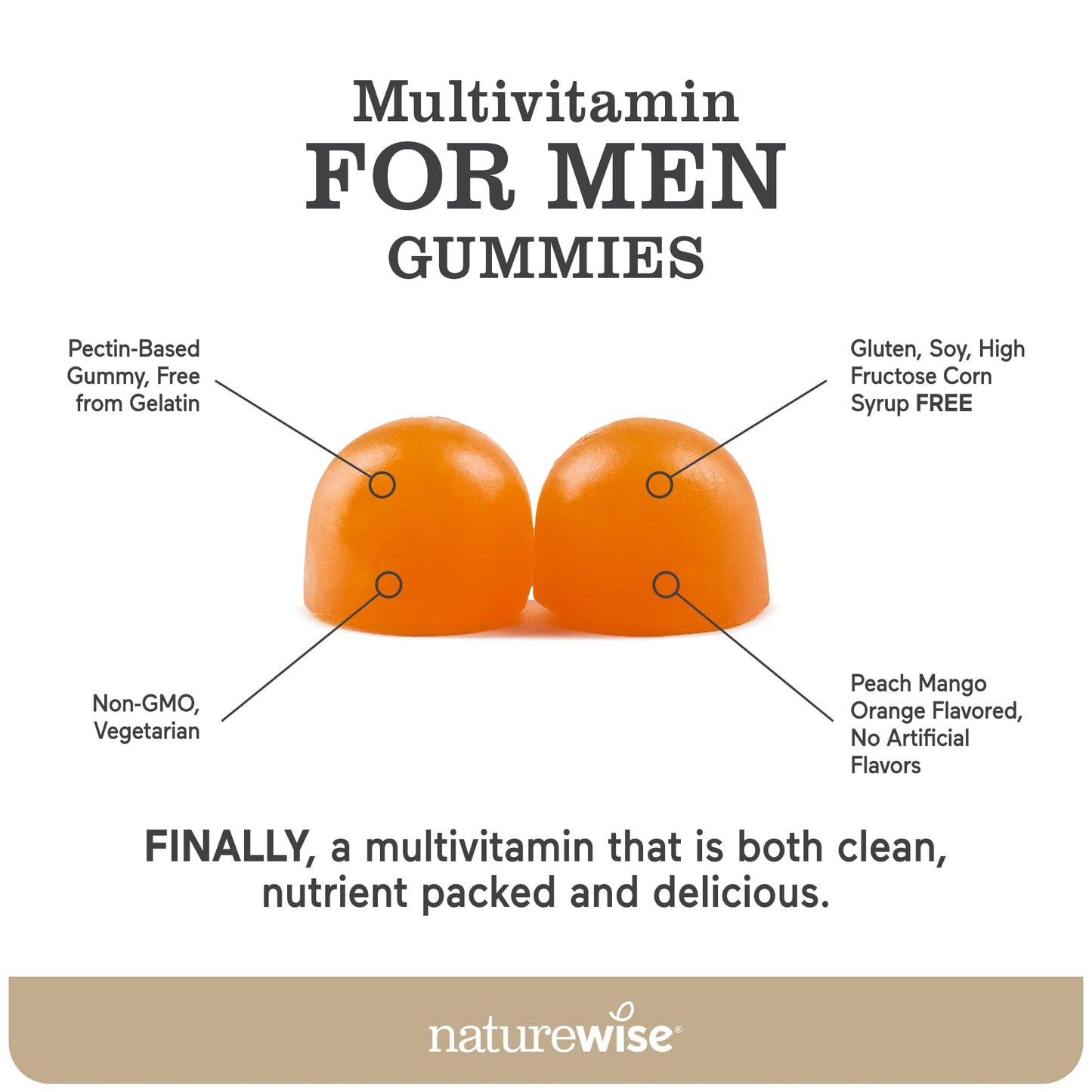 NatureWise Multivitamin for Men, Gummies Peach Mango Flavor, for Immune Health with Minerals & Vitamin A, C, D, E, B6 and B12, Vegetarian, Soy-Free, Non-GMO, 60 Count[1-Month Supply]