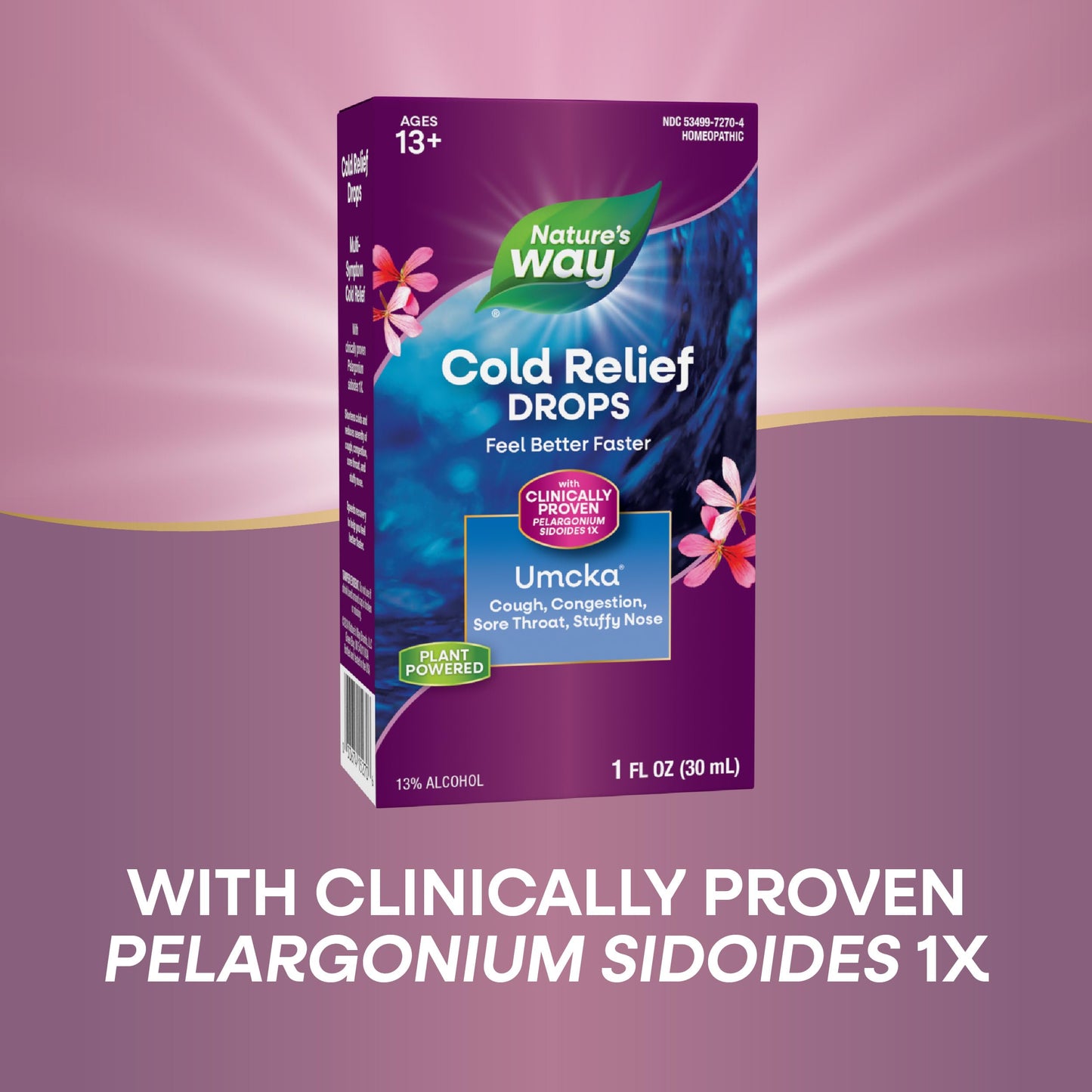 Nature’s Way Cold Relief Drops, Umcka, Multi-Symptom Cold Relief, Sore Throat, Cough, Stuffy Nose, and Congestion, Homeopathic, Phenylephrine Free, Non-Drowsy, 1 Fl Oz (Packaging May Vary)