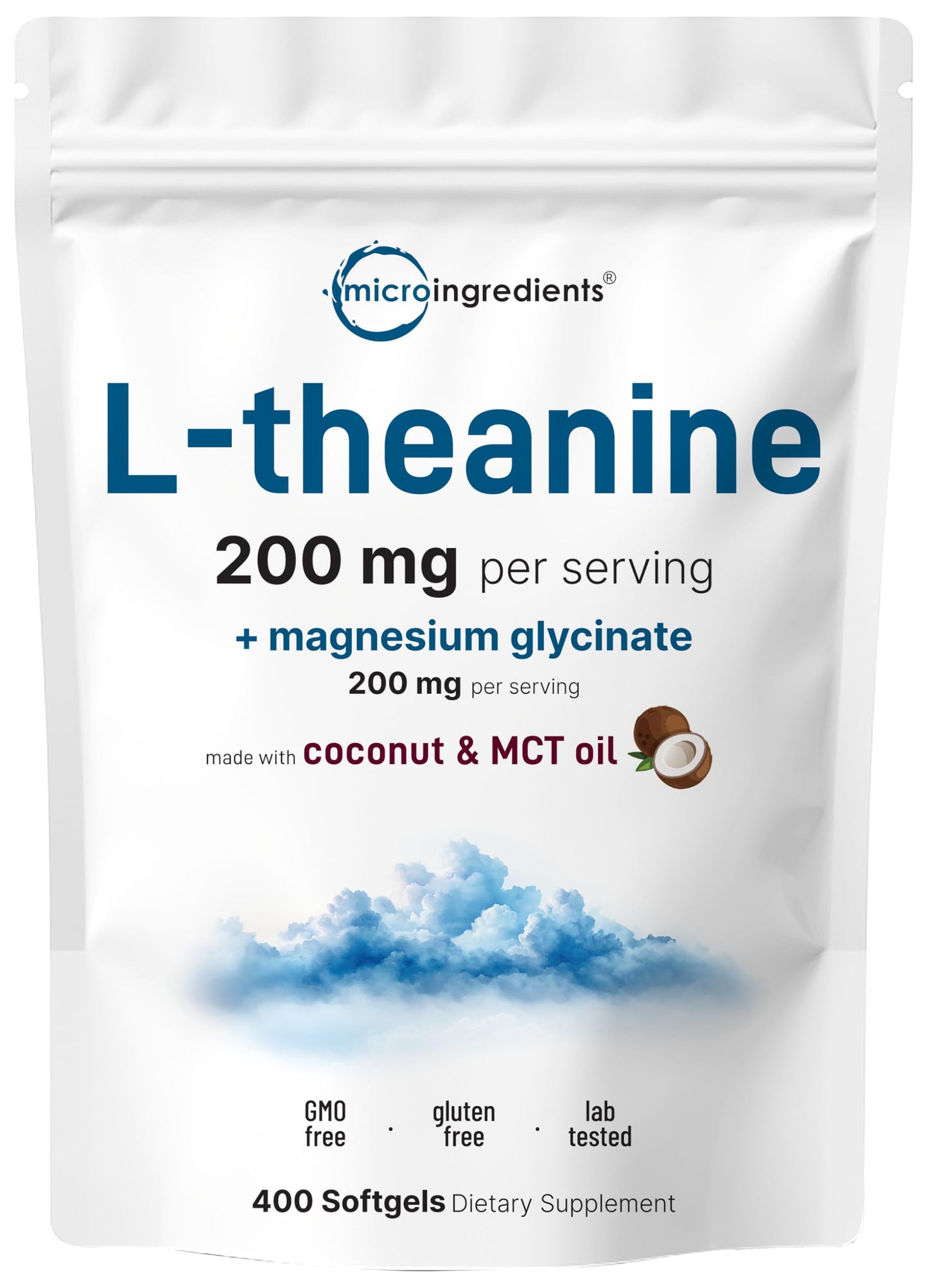 L-Theanine 200mg with Magnesium Glycinate, 400 Coconut MCT Oil Softgels | Relaxation, Focus & Muscle Support Supplement | 2-in-1 Amino Acid & Mineral Complex | Gentle Care All Day & Night