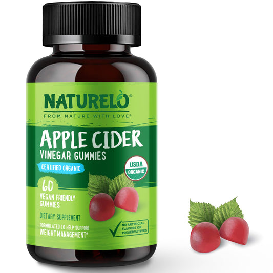 NATURELO Apple Cider Vinegar Gummies, Certified Organic, Vegan - 60 Gummies