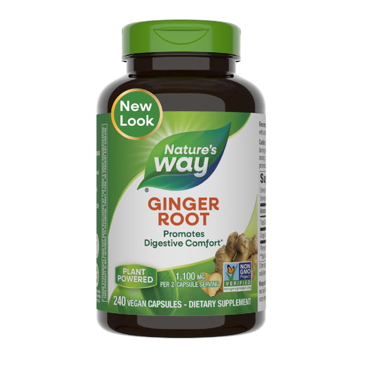 Nature's Way Ginger Root, Promotes Digestive Comfort*, Reduces Motion-Related Nausea*, 1,100 mg Per 2-capsule Serving, Non-GMO Project Verified, Vegan, 240 Capsules