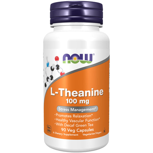 NOW Foods Supplements, L-Theanine 100 mg with Decaf Green Tea, Stress Management*, 90 Veg Capsules
