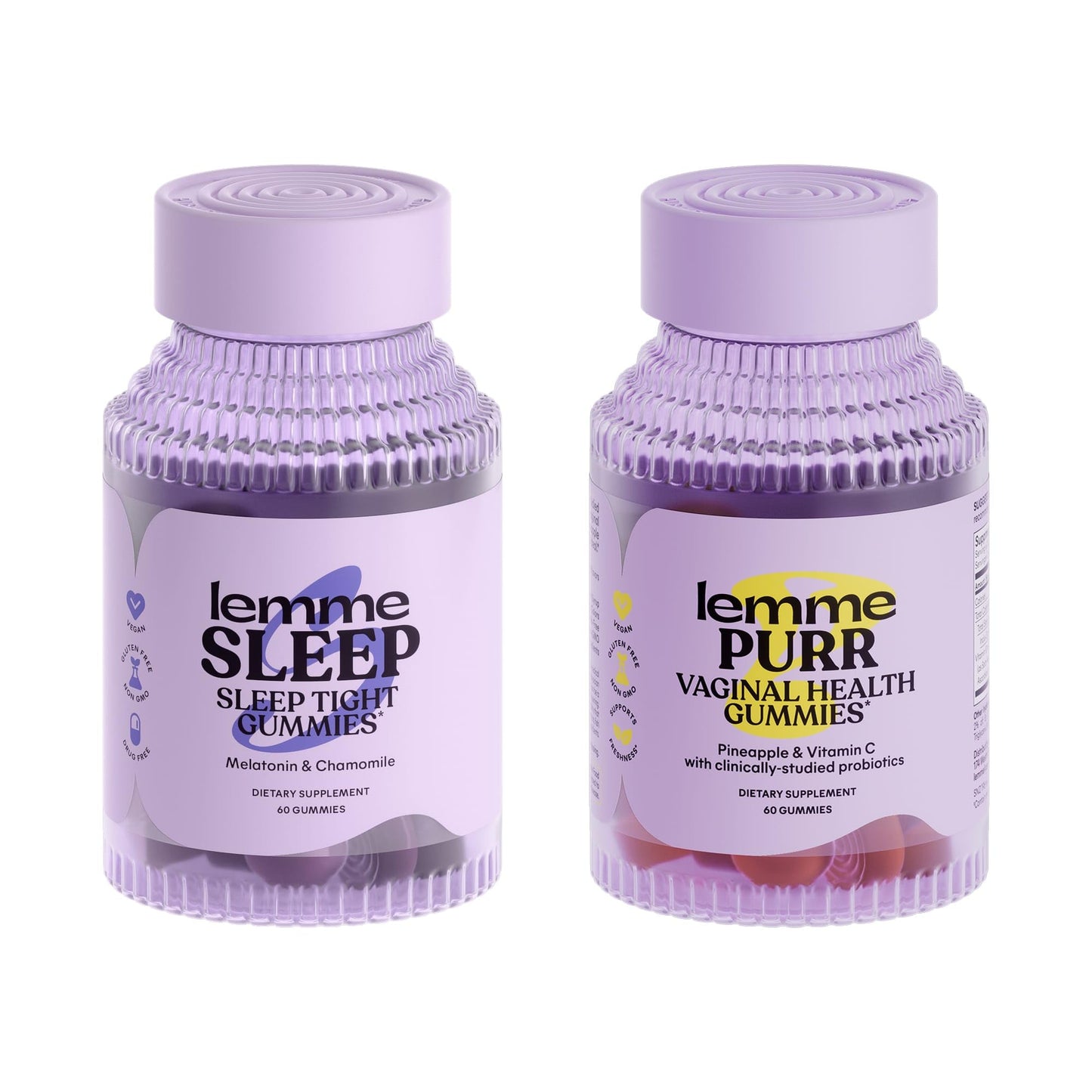 Lemme Sleep & Purr Bundle - Sleep Gummies, a Drug-Free Nighttime Aid & Purr Vaginal Probiotic Gummies for Women - Gluten Free, Gelatin Free, Non-GMO - 60 Count Each