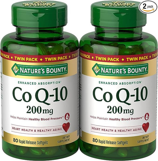 Nature’s Bounty CoQ10 200 mg Softgels, Heart Health & Cellular Energy Support, Twin Pack, 160 Rapid Release Softgels
