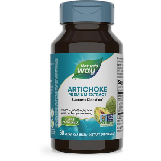 Nature's Way Artichoke Premium Extract, Supports Digestion*, Non-GMO Project Verified, Vegan, Gluten-Free, 60 Capsules (Packaging May Vary)