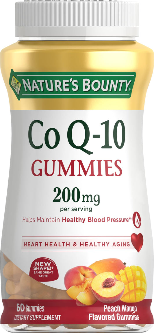 Nature's Bounty CoQ10 Gummies, Supports Heart Health, CoQ10 200 mg per serving, 60 Gummies, Peach Mango Flavour
