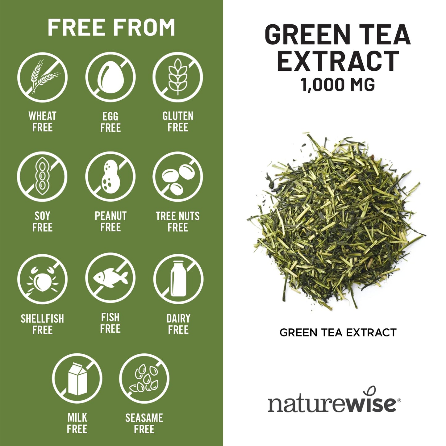 NatureWise Green Tea Extract Capsules 1000 mg - 50% EGCG & 98% Polyphenols - Extra Strength Green Tea Pills - Antioxidants for Heart Health & Energy - Vegan, Non-GMO - 60 Count[30-Day Supply]