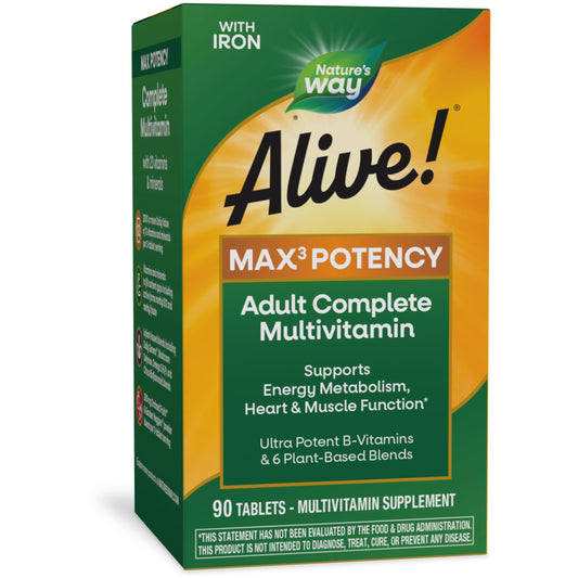Nature's Way Alive! Max3 Potency Multivitamin, Ultra Potency B-vitamins to Support Energy Metabolism*, with Methylated B12 and Folate, 90 Tablets