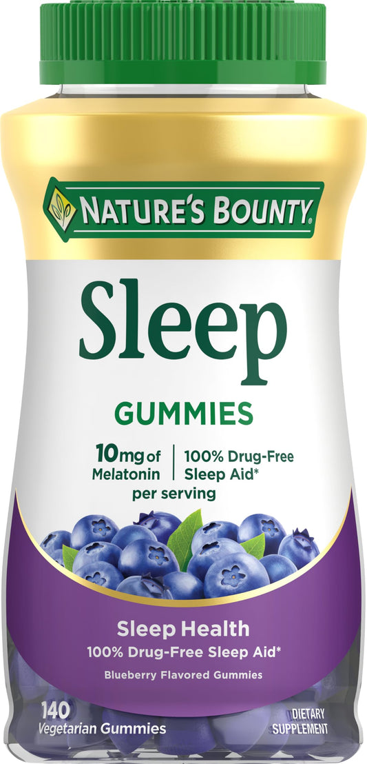 Nature's Bounty 10 mg Melatonin Gummy, 100% Drug Free Sleep Supplement, 10 mg, Blueberry, 140 Ct