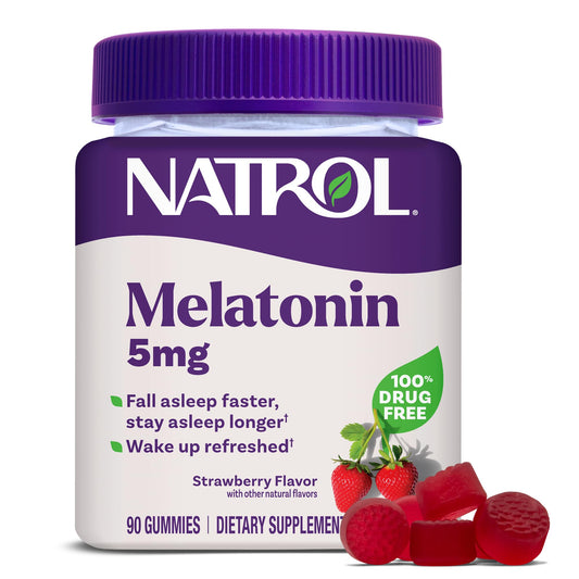 Natrol Melatonin Gummies, Sleep Support, 90 Strawberry-Flavored Adult Melatonin Gummies, 5 mg Sleep Aids for Adults