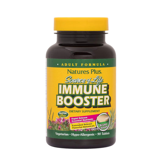 Natures Plus Source of Life Immune Booster Adult Formula, Rapid & Extended Release - 90 Vegetarian Tablets - Natural Immunity Booster Supplement - Vitamins A, C, E & Zinc - Gluten-Free - 30 Servings
