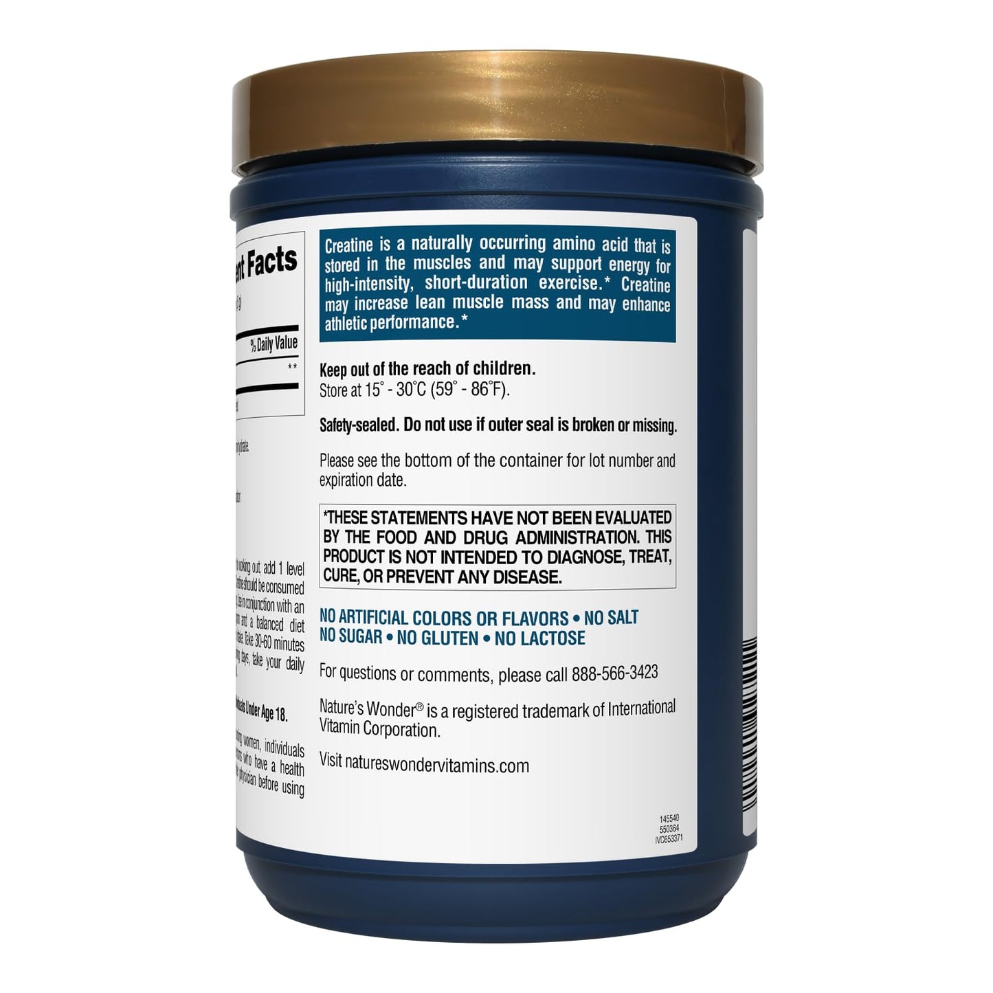 Nature's Wonder Micronized Creatine Monohydrate Powder 5g, Muscle Health, Muscle Energy Production, No Lactose, 5g of Micronized creatine Powder per Serving, 450G, 90 Servings