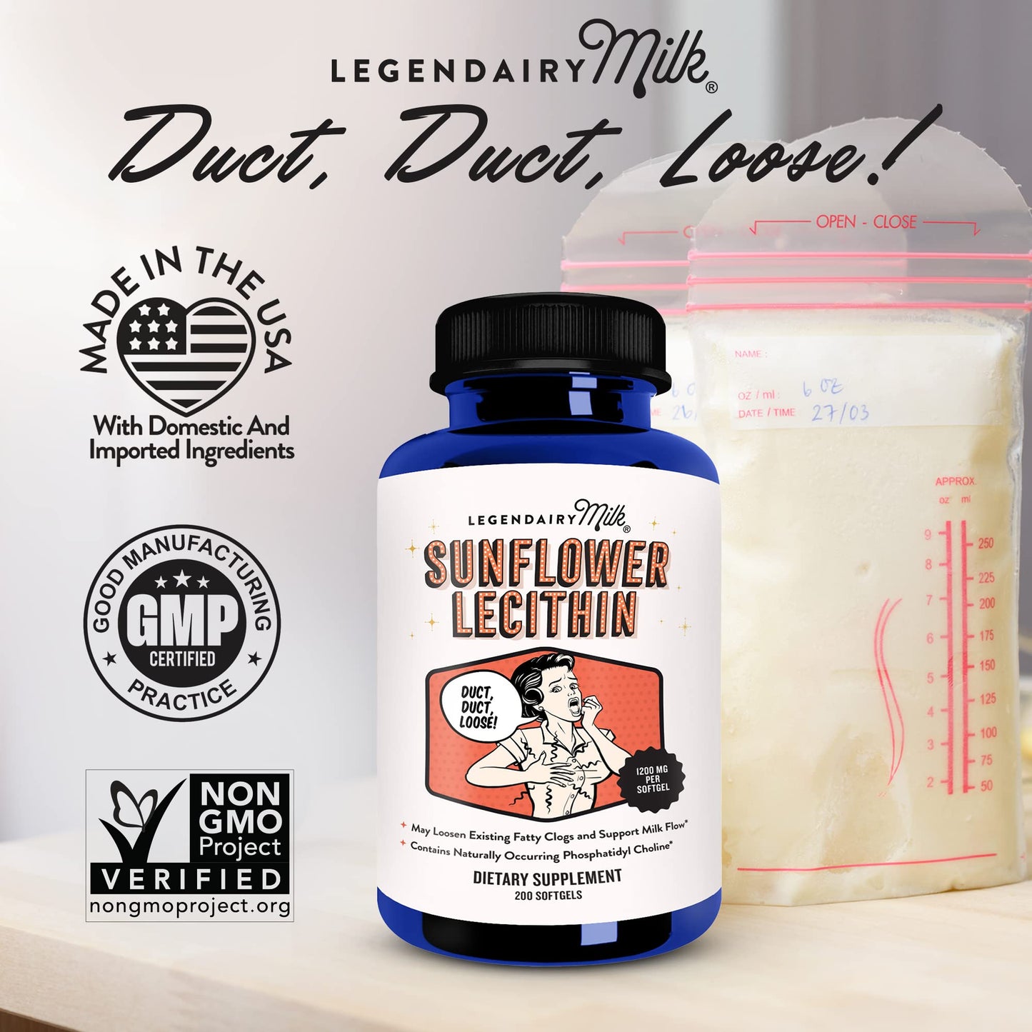 Legendairy Milk Sunflower Lecithin + Pumping Spray Bundle - Lactation Supplement for Clogged Milk Ducts with Organic Natural Lubricant for Breast Shields, Made in USA