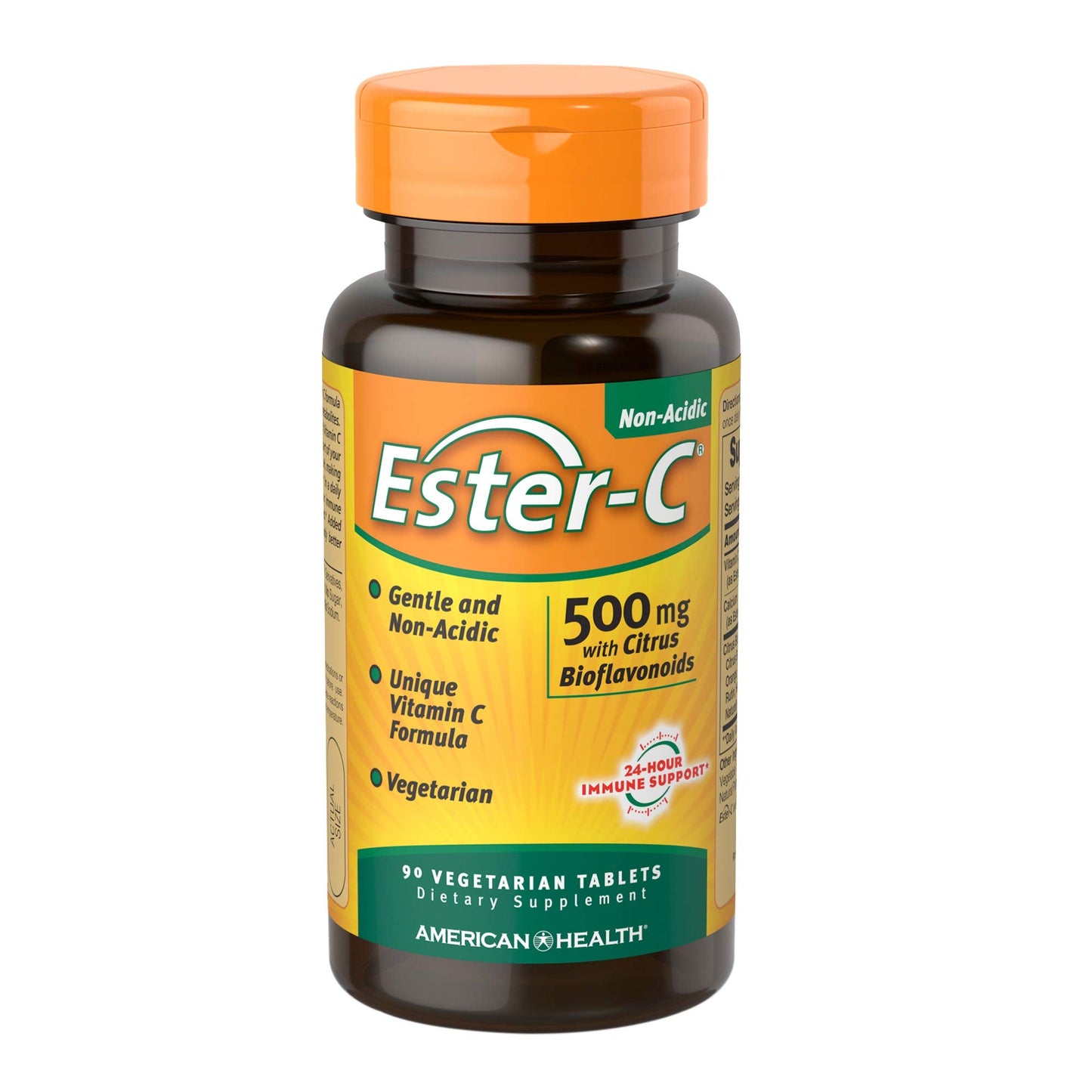 American Health Ester-C With Citrus Bioflavonoids Vegetarian Tablets - 24-Hour Immune Support, Gentle On Stomach, Non-Acidic Vitamin C - Non-GMO, Gluten-Free, Vegan - 500 mg, 90 Count, 45 Servings