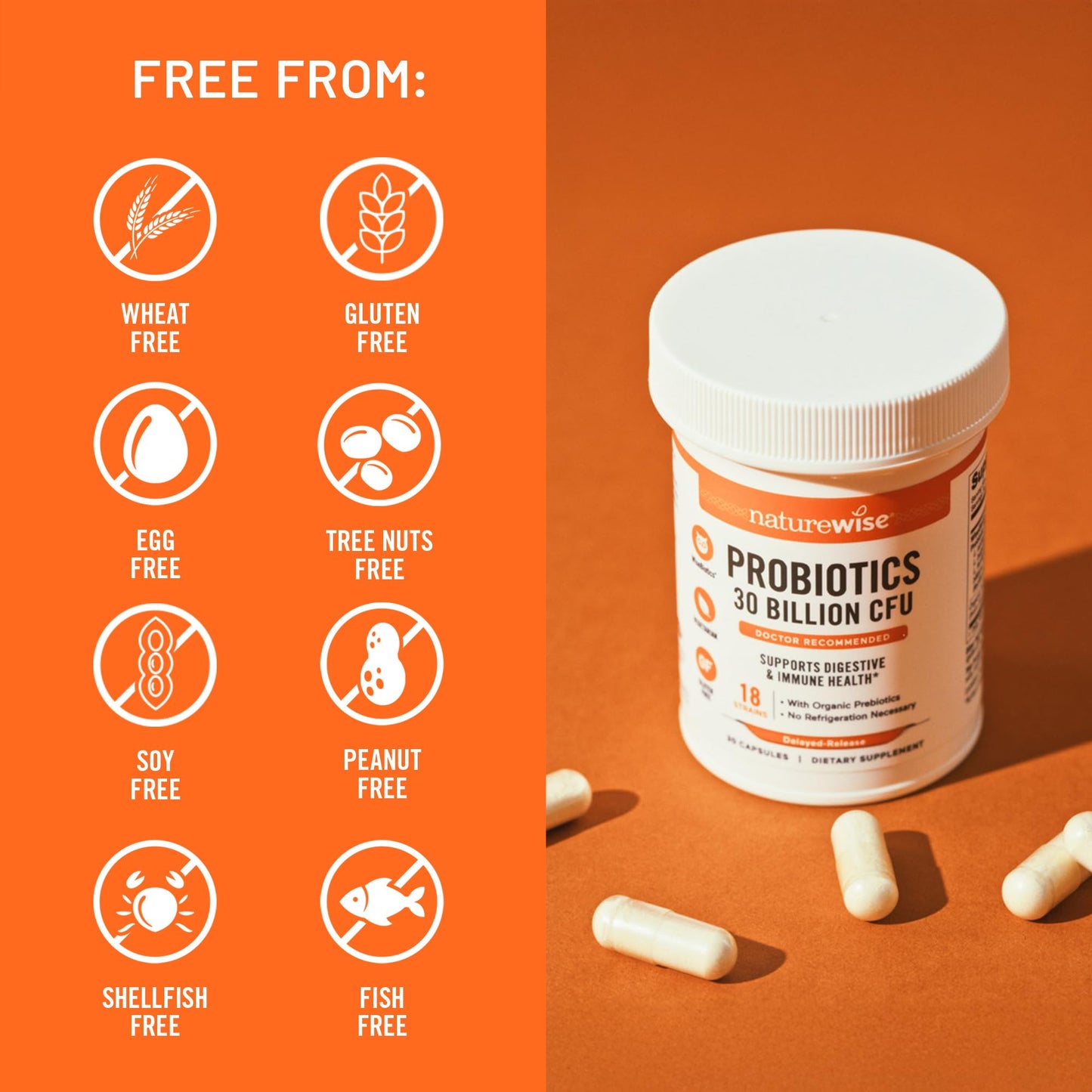 NatureWise Max Probiotics for Women & Men - 30 Billion CFU 18 Strains + Organic Prebiotics - For Gut & Digestive Health - Vegetarian, Delayed-Release Capsules, Gluten Free - 30 Capsules[30-Day Supply]