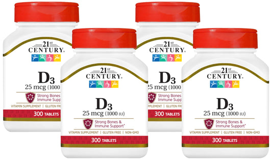 21st Century D 1000 IU Tablets, 300 Count (Pack of 4)
