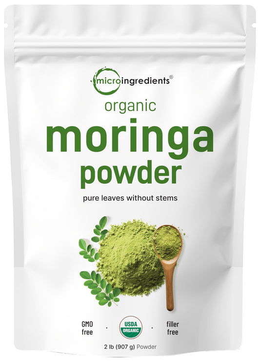 Pre-Order | Arrives in 5–10 Days – Organic Moringa Oleifera Leaf Powder, 2 Pounds, Rich in Antioxidants and Immune Vitamin, Great Superfoods for Moringa Tea, Moringa Drink, India Grown, Vegan