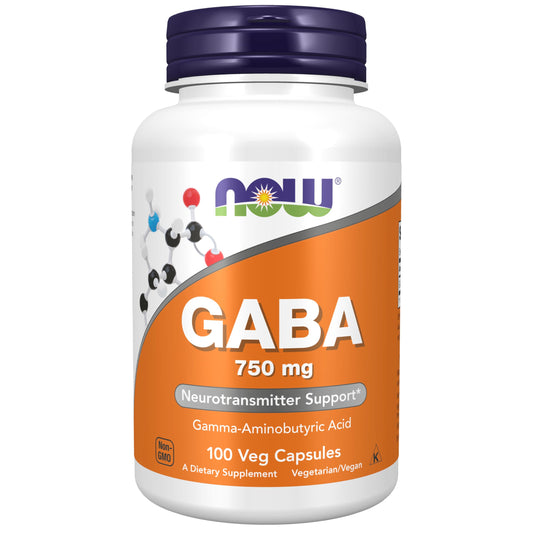 Pre-Order | Arrives in 5–10 Days – NOW Foods Supplements, GABA (Gamma-Aminobutyric Acid) 750mg, Neurotransmitter Support*, 100 Veg Capsules