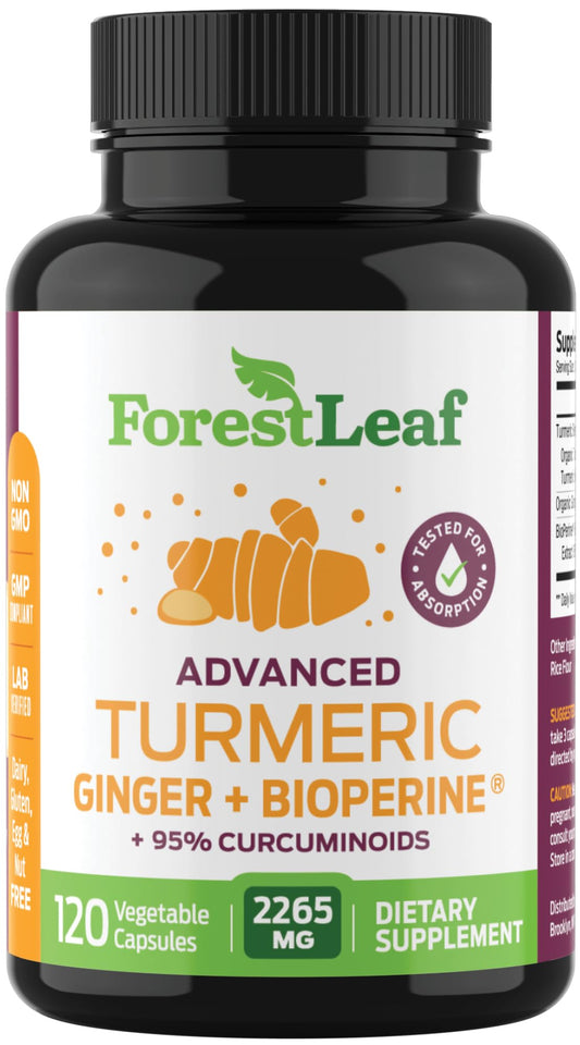 Organic Turmeric Supplement Extra Strength 2265mg - Turmeric Curcumin Supplement w/BioPerine Black Pepper - Tumeric and Ginger Supplements, 95% Curcuminoids, Supports Immune & Joint Health, 120 Caps