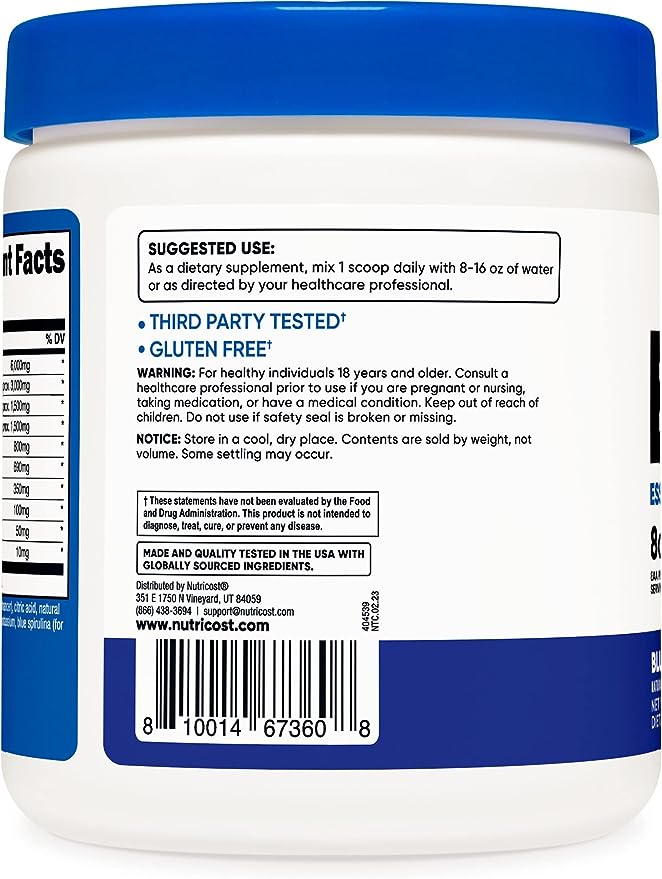 Nutricost EAA Powder 30 Servings (Blue Raspberry) - Essential Amino Acids - Non-GMO, Gluten Free, Vegetarian Friendly