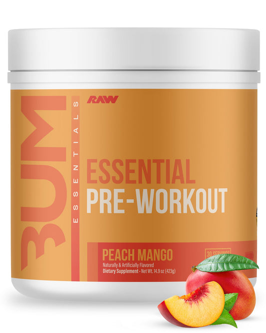 RAW Nutrition - Essential Pre - Chris Bumstead Pre Workout Formula, Sports Nutrition Pre-Workout Powders | Men & Womens Drink, Energy Powder for Working Out (Peach Mango)