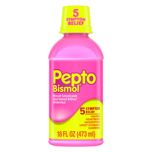 Pepto Bismol Liquid for Nausea, Heartburn, Indigestion, Upset Stomach, and Diarrhea Relief, Original Flavor 16 oz