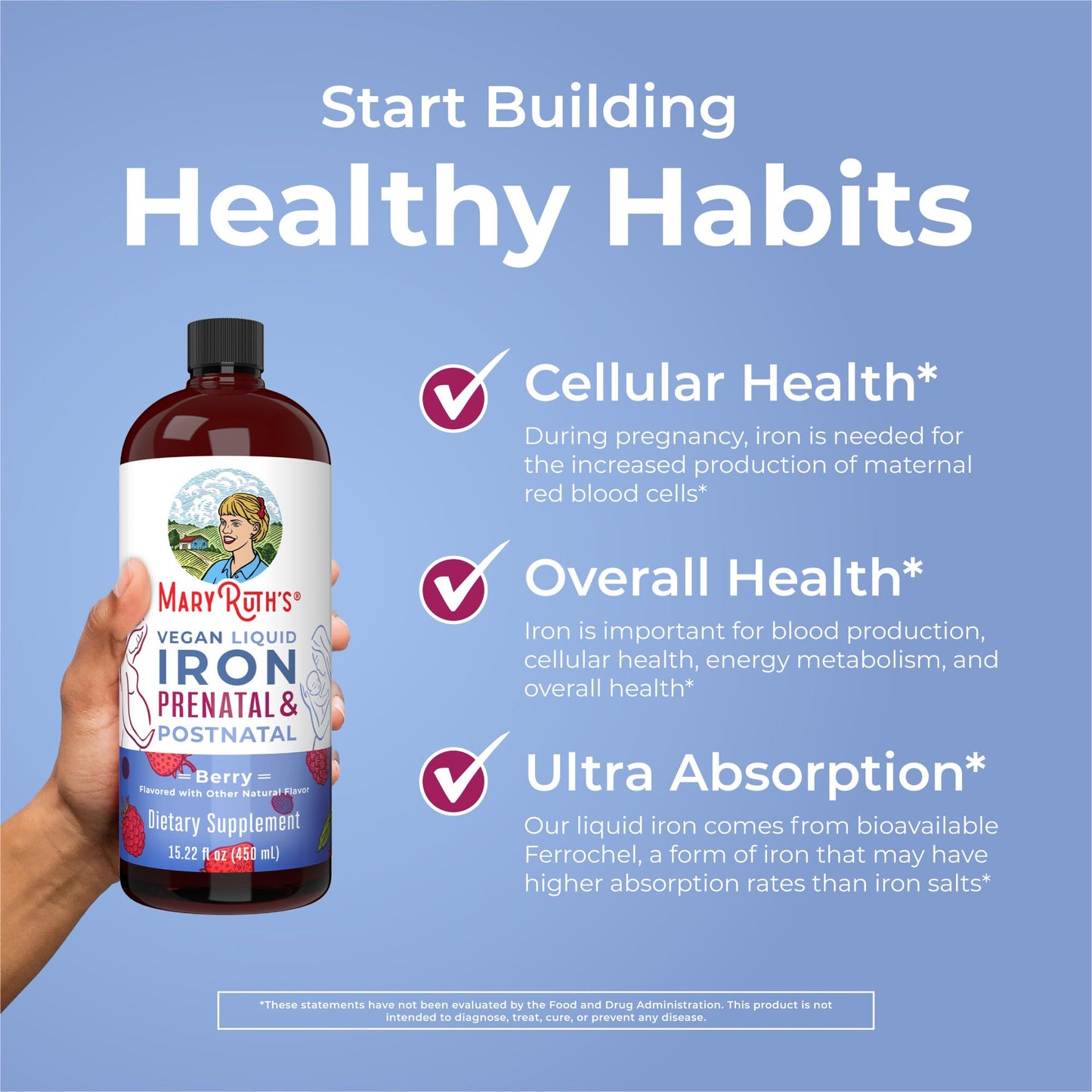MaryRuth Organics | Liquid Iron Supplement Prenatal & Postnatal for Pregnant & Lactating | Iron Deficiency | Immune Support | Sugar/Gluten Free | Vegan | Non-GMO | 15.22 Fl Oz