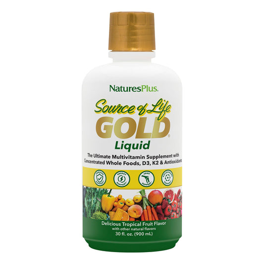 Natures Plus Source of Life Gold Multivitamin Liquid - 30 oz - Supports Energy Production, Healthy Immune System & Well-Being Includes Vitamins D3, B12, K2 & Over 120 Whole Food Nutrients, 30 Servings
