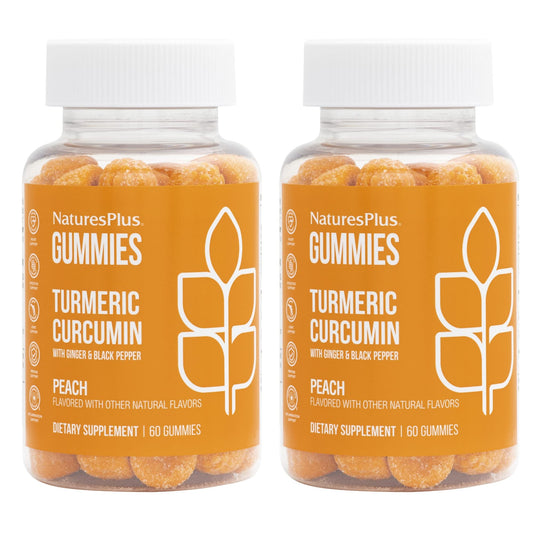 Natures Plus Gummies Turmeric Curcumin, Peach - 60 Gummies, Pack of 2 - Supports Joint, Digestive & Cardiovascular Health - Vegan, Gluten Free, Non-GMO - 60 Total Servings