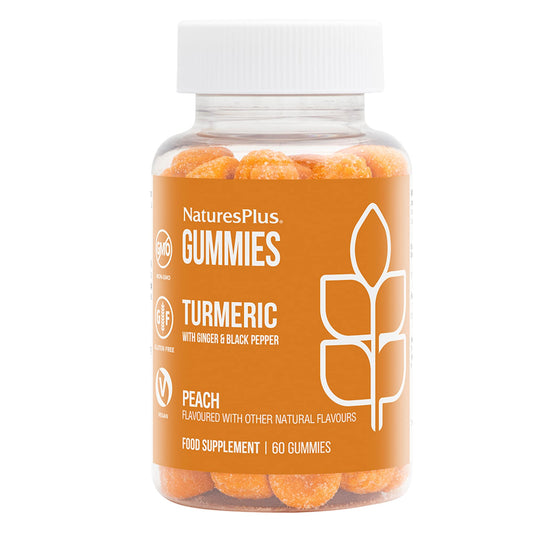 Natures Plus Gummies Turmeric Curcumin - 60 Gummies, Peach - Supports Joint, Digestive & Cardiovascular Health - Vegan, Gluten Free, Non-GMO - 30 Servings