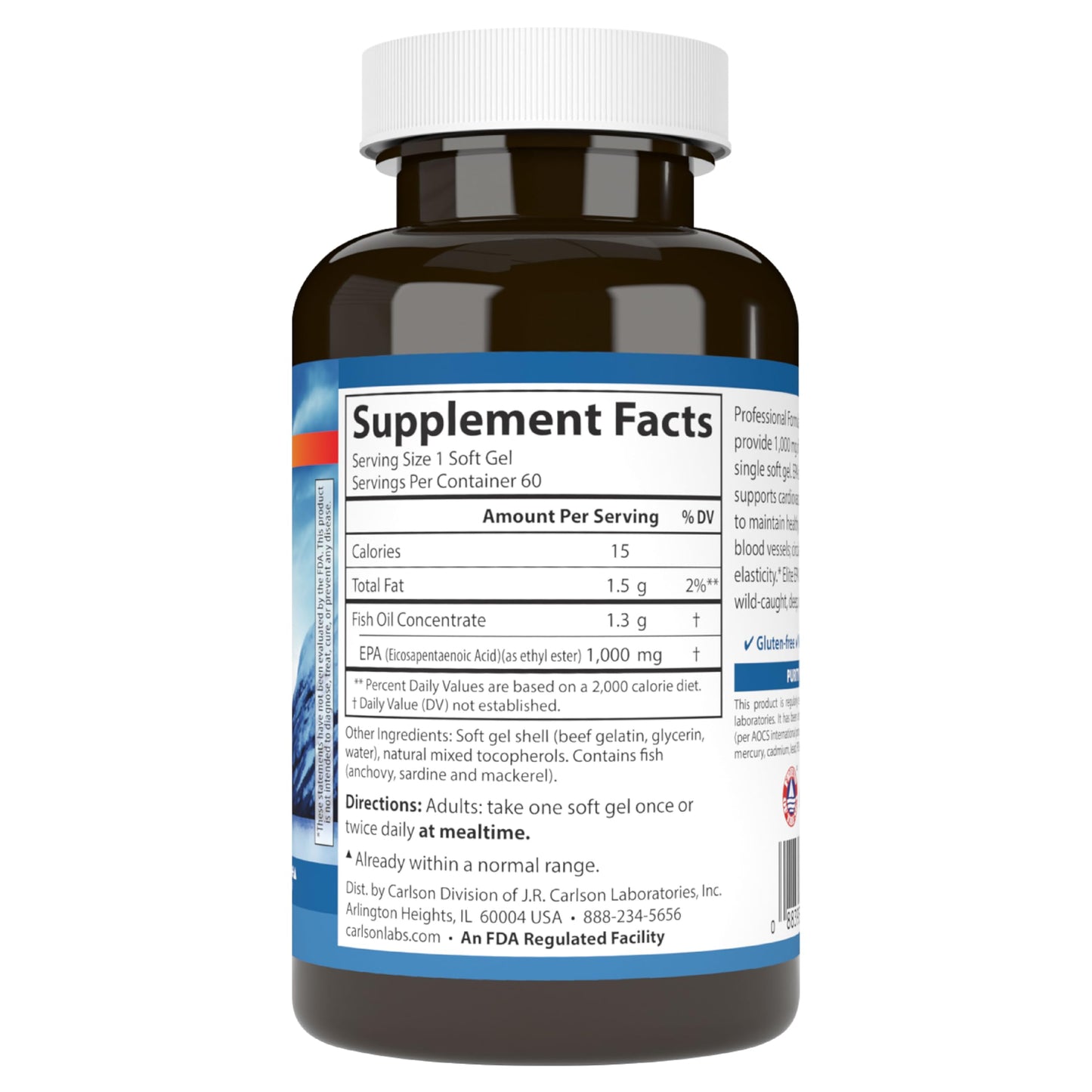 Carlson - Elite EPA Gems, 1000 mg EPA Fish Oil, Wild-Caught, Norwegian Fish Oil Supplement, Sustainably Sourced, Helps Maintain Healthy Triglyceride Levels, 60 Softgels
