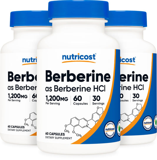 Nutricost Berberine HCl 600mg, 60 Vegetarian Capsules - Gluten Free & Non-GMO (3 Bottles)