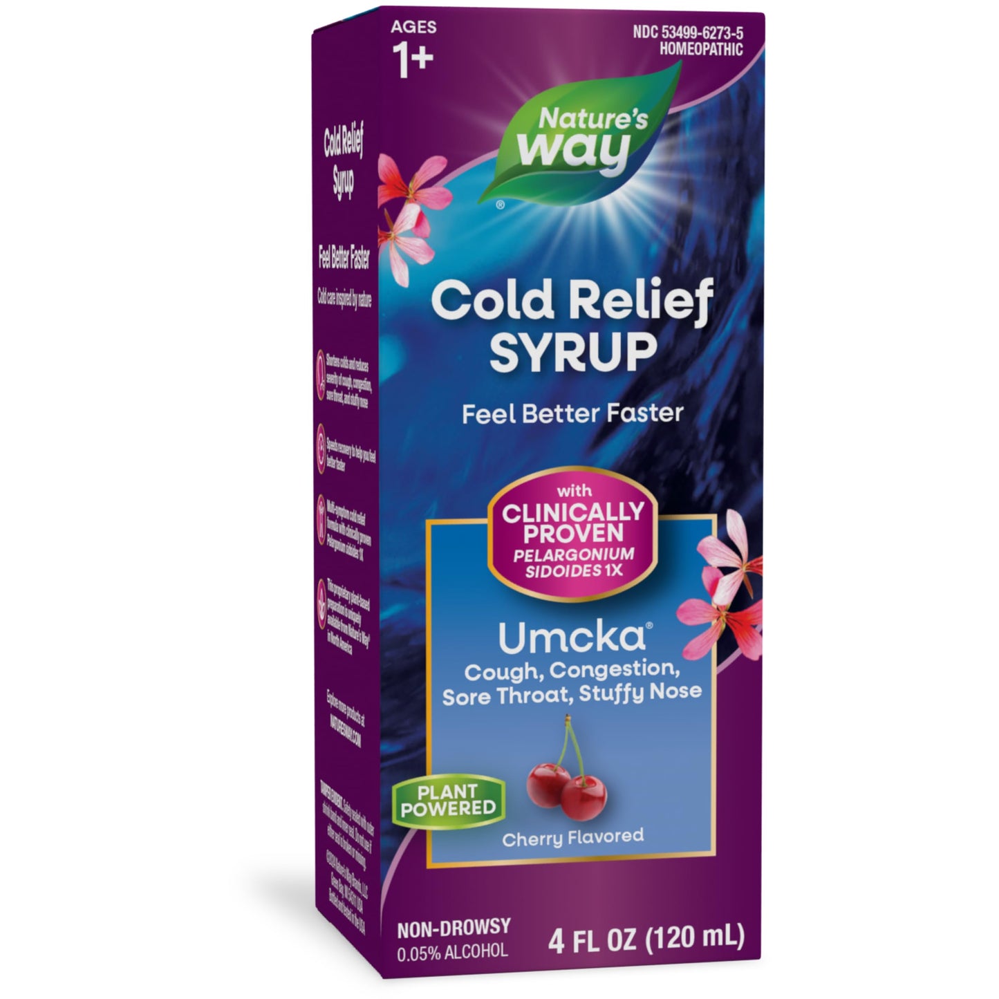 Nature's Way Cold Relief Syrup, Umcka, Shortens Duration & Reduces Severity, Multi-Symptom Cold Relief, Homeopathic, Phenylephrine Free, Non-Drowsy, Cherry Flavored, 4 Fl Oz (Packaging May Vary)