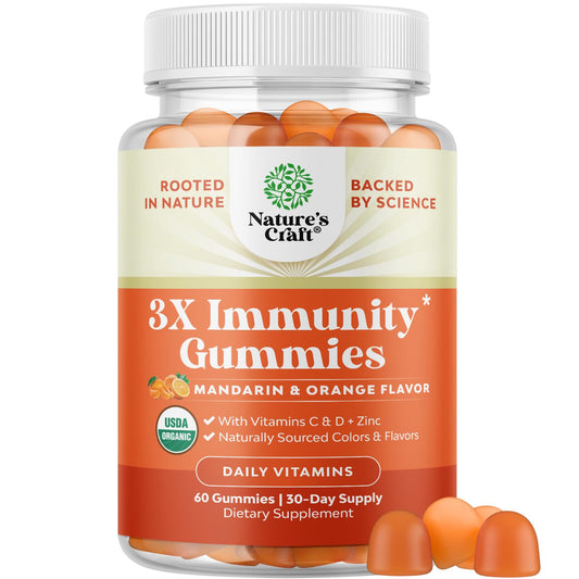 Natures Craft Vegan Organic Immune Support Gummies - D3 Zinc and Vitamin C Gummies for Adults Immunity - Organic Vitamin D for Adults Immune Support Supplement Gluten Free & Non-GMO (30 Servings)