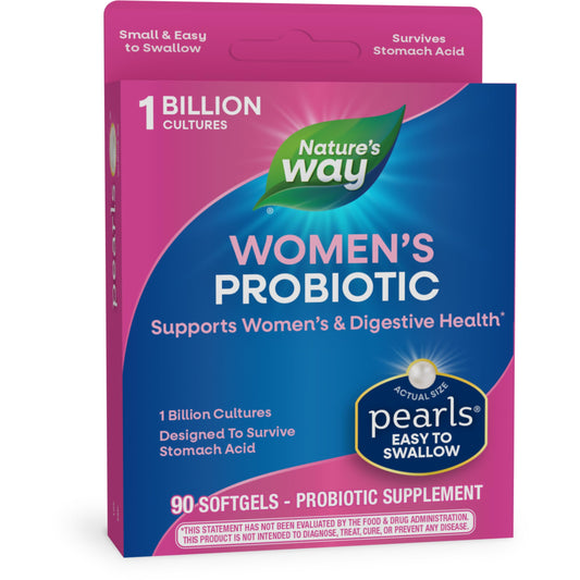 Nature's Way Women's Probiotic Pearls, Supports Women's and Digestive Health*, Protects Against Occasional Constipation & Bloating*, 1 Billion Live Cultures, 90 Softgels (Packaging May Vary)