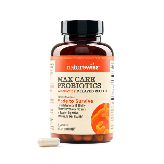 NatureWise Max Probiotics for Women & Men - 30 Billion CFU 18 Strains With Prebiotics - For Gut & Digestive Health - Delayed-Release Capsules, Gluten Free - 60 Capsules[2-Month Supply]