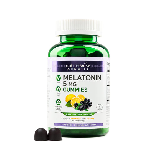 NatureWise Melatonin Gummies 5mg - Non-Habit Forming Sleep Support Supplement with Ashwagandha, Valerian Root - BlackBerry-Lemon Flavor - Vegan, Gluten Free, Non-GMO - 60 Count[30-Day Supply]