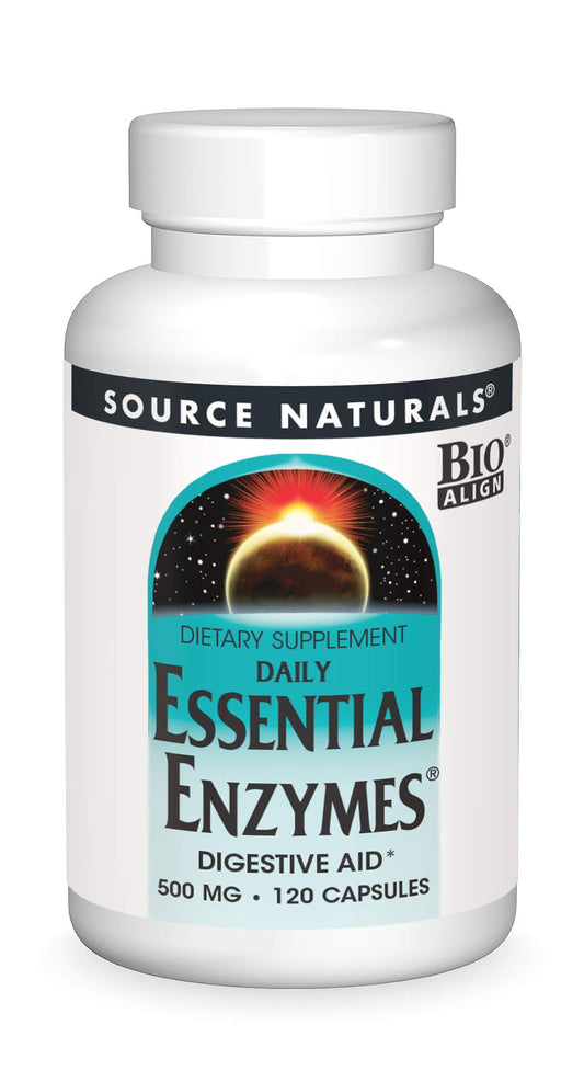 Pre-Order | Arrives in 5–10 Days – Source Naturals Essential Enzymes 500mg Bio-Aligned Multiple Supplement Herbal Defense for Digestion, Gas & Constipation Relief - Strong Immune System Support* - 120 Capsules