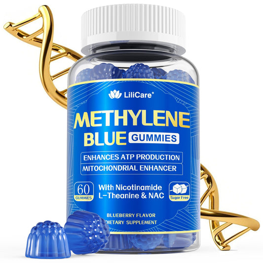 LILICARE Methylene Blue Gummies 7mg 14mg, Methylene Blue for Humans Supplement w/NAC, VIT B3 & L-Theanine, Brain & Mitochondrial Support, Enhances Energy, Focus and Cognitive, Sugar Free, 60 Ct