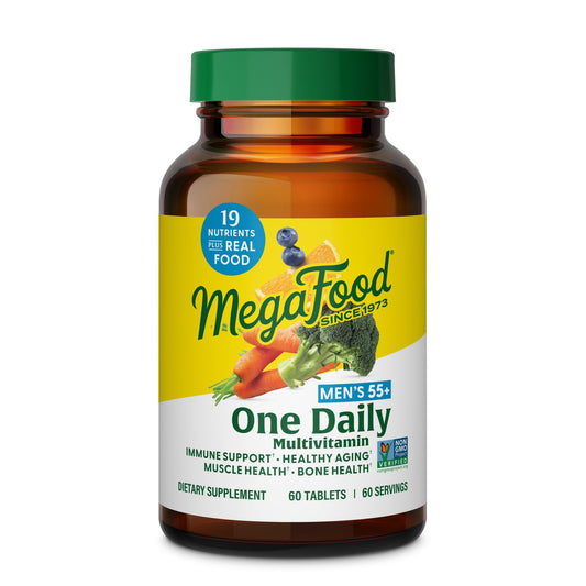 MegaFood Men's 55+ One Daily - Multivitamin for Men with Vitamin B12, C, D & Zinc - Optimal Aging & Immune Support Supplement - Vegetarian - Made Without 9 Food Allergens - 60 Tabs