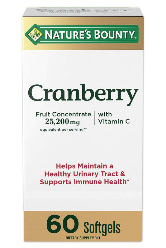 Nature's Bounty Cranberry Dietary Supplement, Supports Urinary Tract and Immune Health, Softgels, 25,200 Mg, 60 Ct