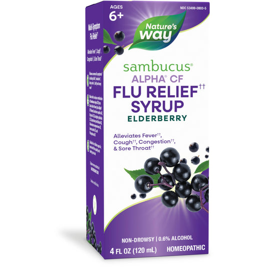 Nature's Way Sambucus Alpha CF Flu Relief* Syrup with Sambucus nigra 3X and Alpha CF, Relieves Flu Symptoms*, 4 Fl Oz (Packaging May Vary)