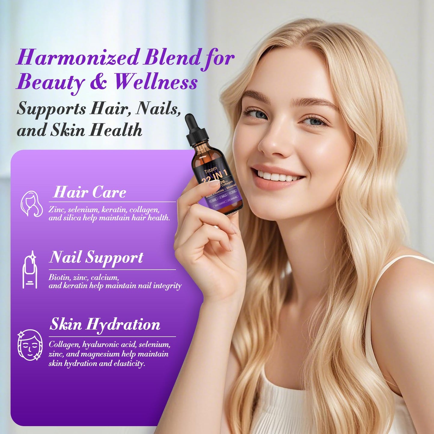 Liquid Collagen, Biotin & Hyaluronic Acid – Hair Growth Vitamins and Mineral Supplements for Women and Men Supports Hair, Skin & Nails | Vitamin B Complex-60ML