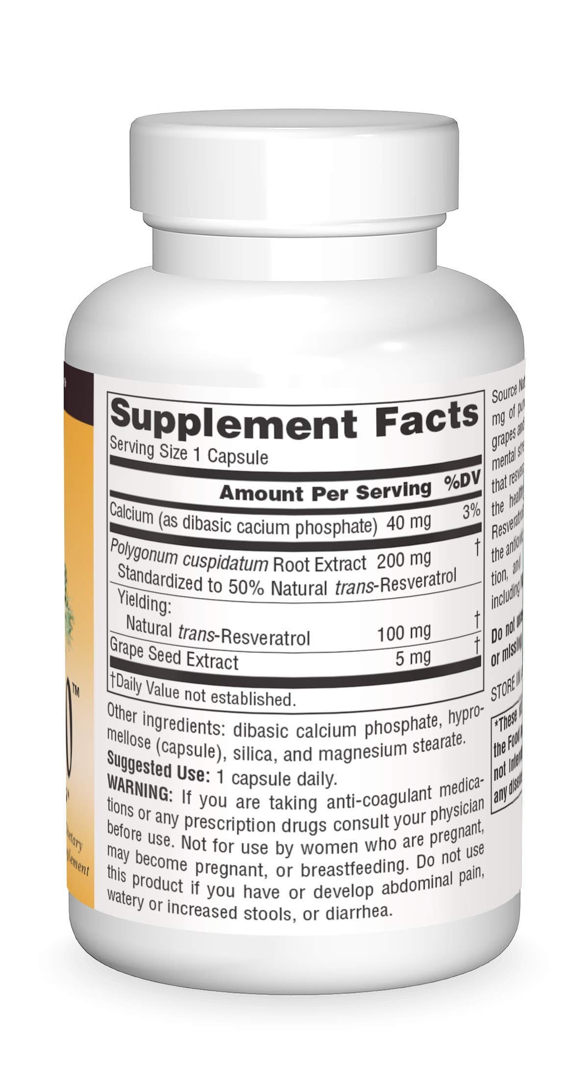 Source Naturals Resveratrol 100, for Heart and Healthy Aging* 100 mg - 120 Vegetarian Capsules