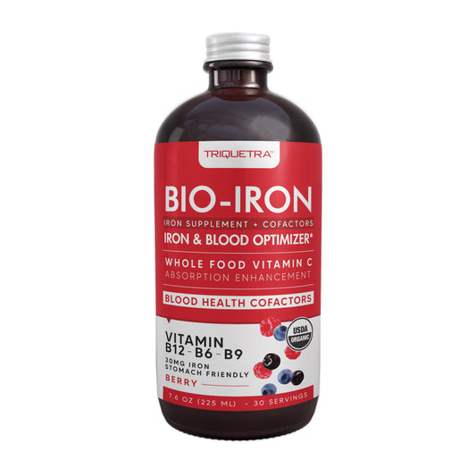 Liquid Iron Supplement | Organic Certified, Berry Flavor - Whole Food Vitamin C Absorption Boost & Blood Building B Vitamins - Methyl B12, L-Methylfolate & B6 - Supports Healthy Iron Levels - 7.6 oz